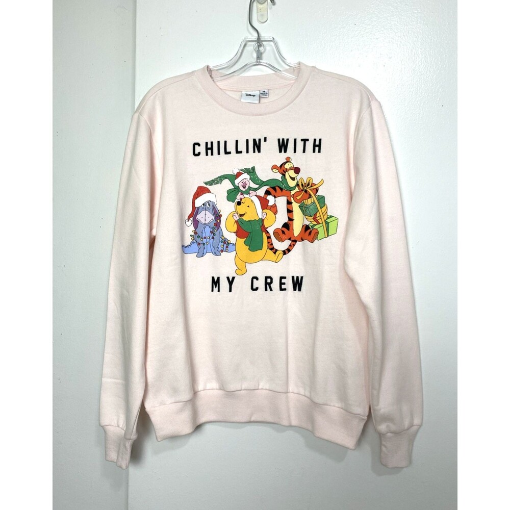 Disney Fleece Sweatshirt Women S/M Pink Winnie the Pooh Tigger Christmas Sweater